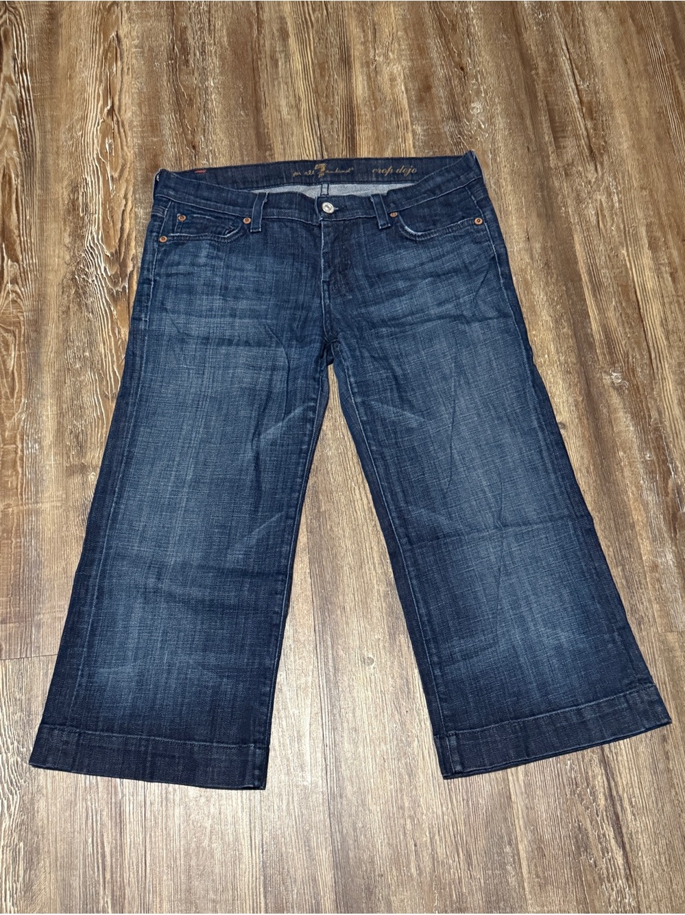 7 For All Mankind Crop Dojo Jeans Women's 28 Low Rise Wide Leg Dark Wash Denim